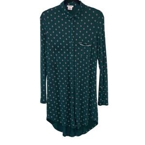 Shimera Green Patterned Button Down Nightgown